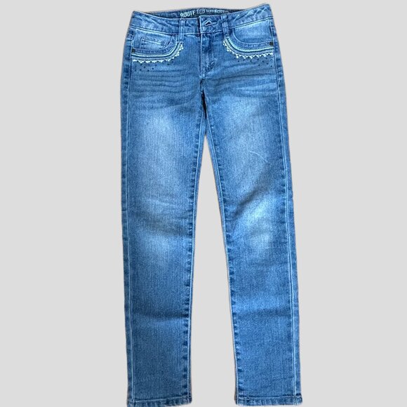 GIRLS ROUTE 66 SKINNY EMBROIDERED BUTTERFLY JEANS KIDS SIZE 10 - Picture 10 of 12